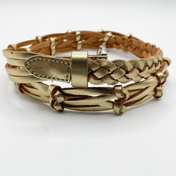 Fossil Braided Woven Gold Metallic Leather Waist Belt Women\'s Large main image 4